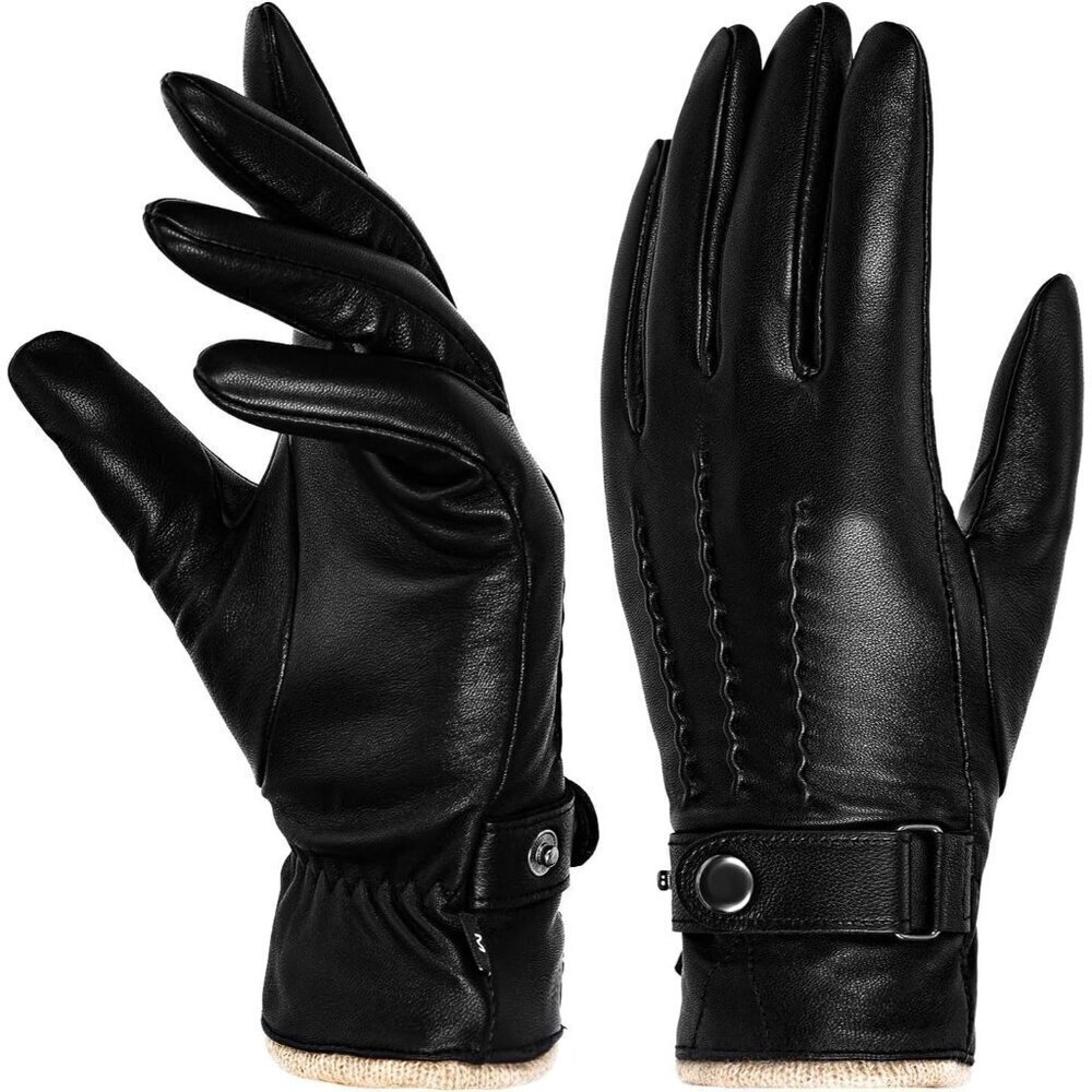 🆕Women's Black Super Soft Warm Cashmere Lining Genuine Sheepskin Leather Gloves